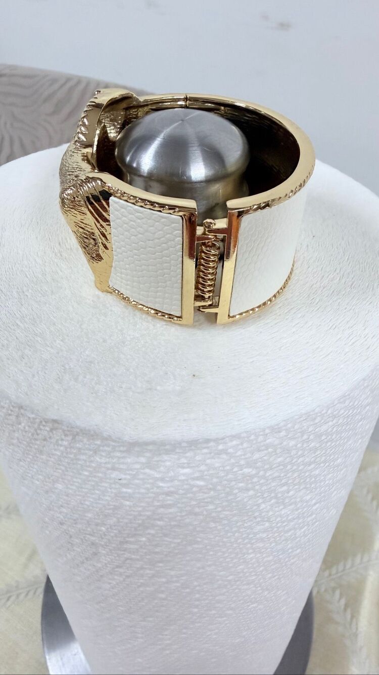 Vintage-Style Gold & Cream Horse Cuff Bracelet | Equestrian Statement Jewelry - Picture 5 of 6